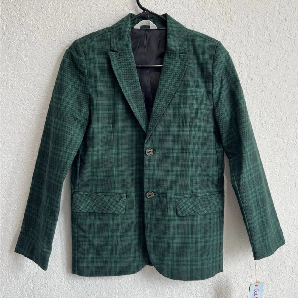 Youth Green Plaid Blazer suit with pants size husky 12 - Picture 2 of 2